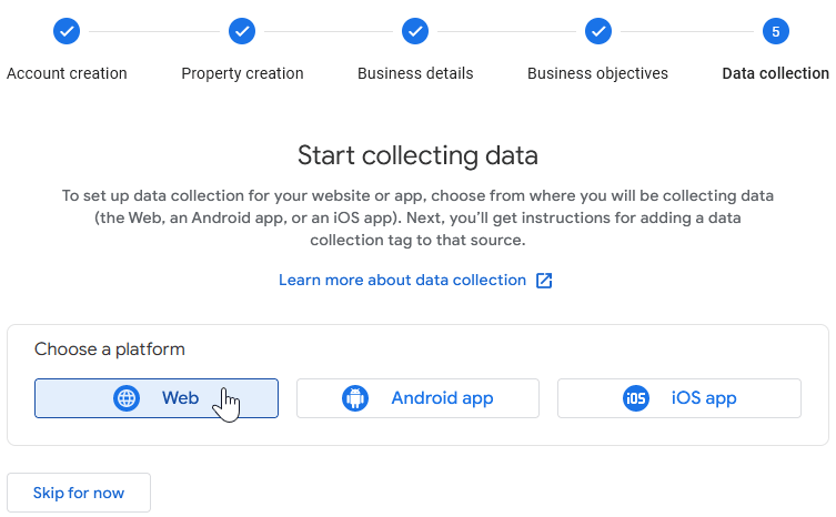 Choose a platform for your Google Analytics property