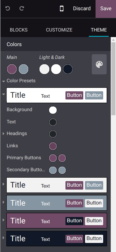 Select the colors of your website